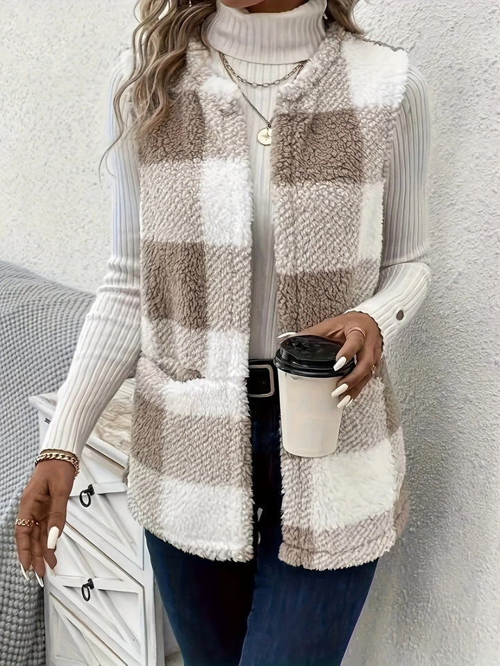 Ladies Fleece Gilet with patterned fabric and practical pockets Lune London