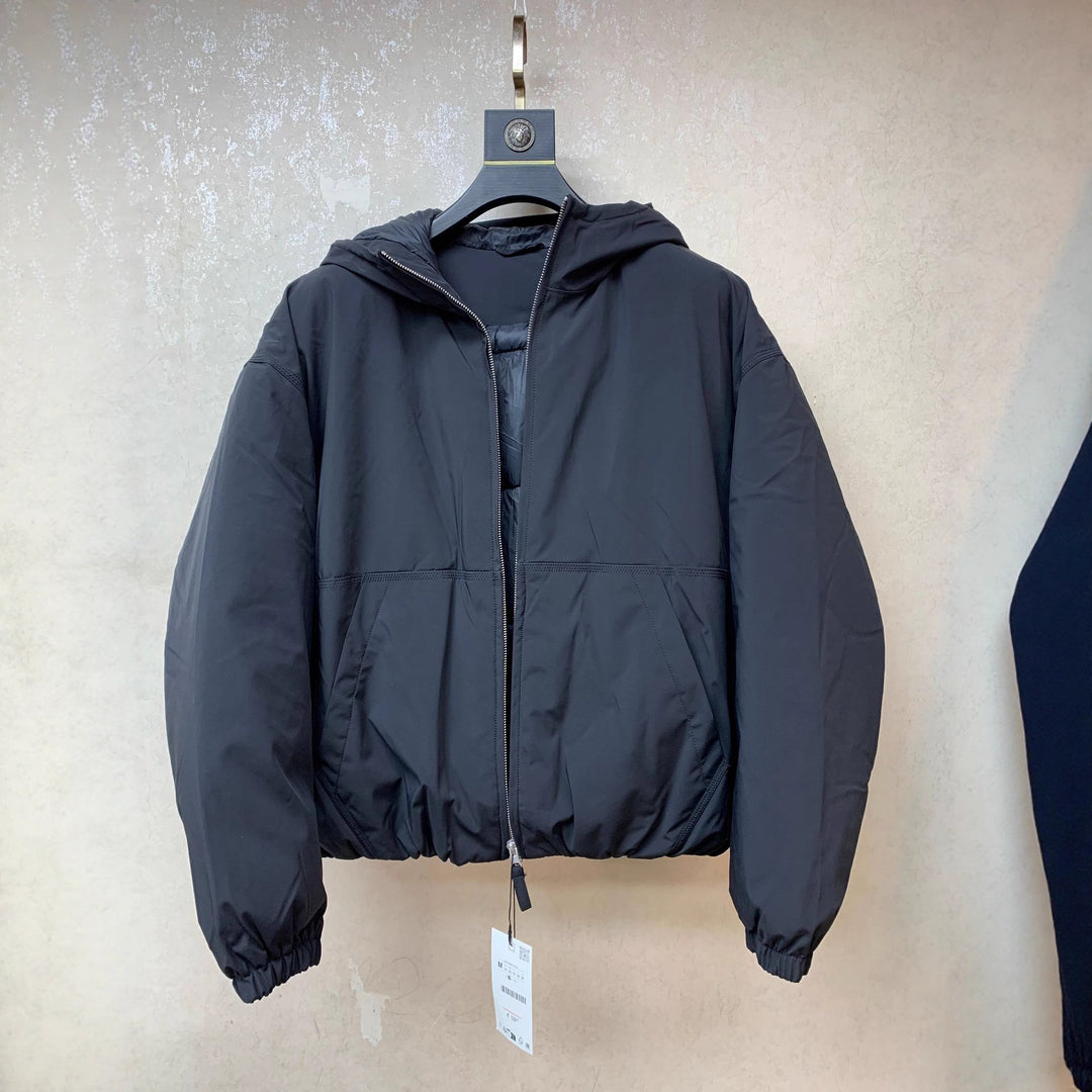 Men's Boxy Short Jacket with Hood, Elastic Hem and Concealed Zipper Amarae