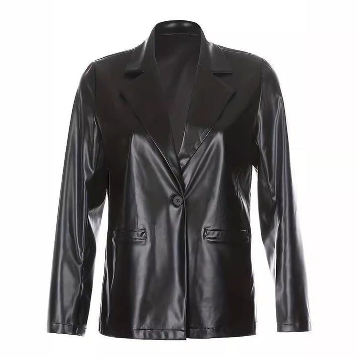 Women Oversized Blazer in Leather Look with Structured Shoulders Amarae