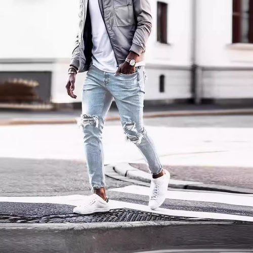 Men's Destroyed Jeans with Modern Distressed Effects Amarae