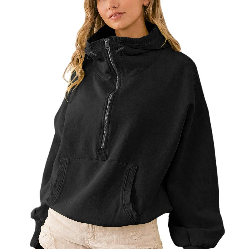 Urban hoodie for women with half zipper and practical kangaroo pocket Lune London