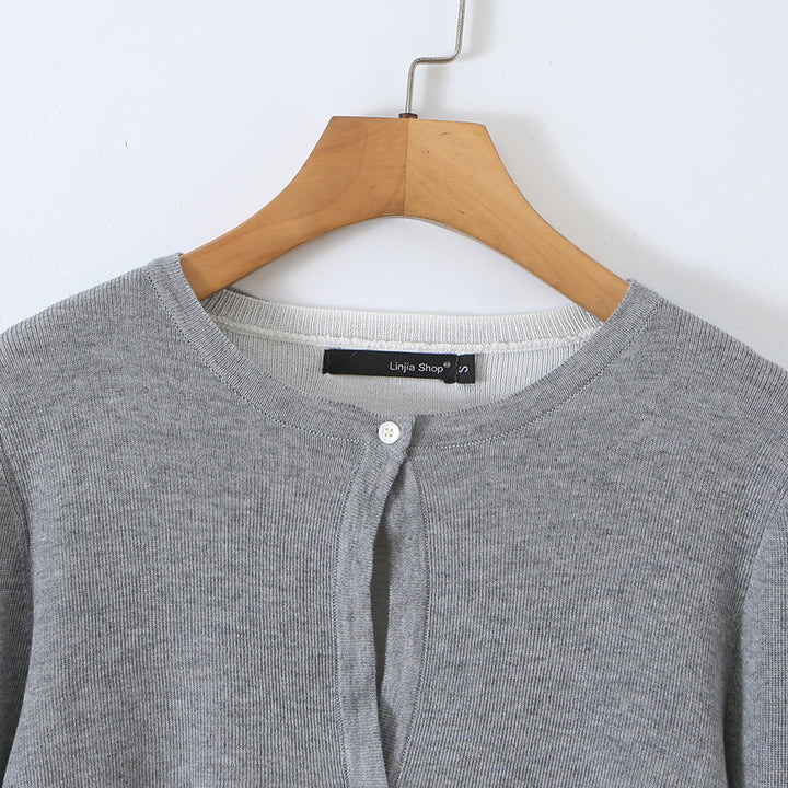 Ladies fine-knit bolero with integrated shirt panel and button details Amarae