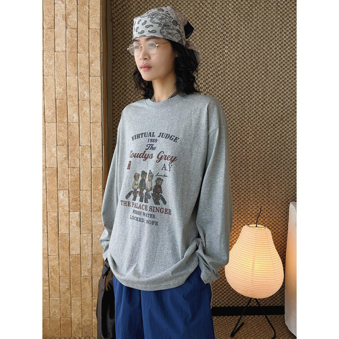Women's loose-fitting cotton blend sweatshirt with vintage print and drop shoulder Amarae