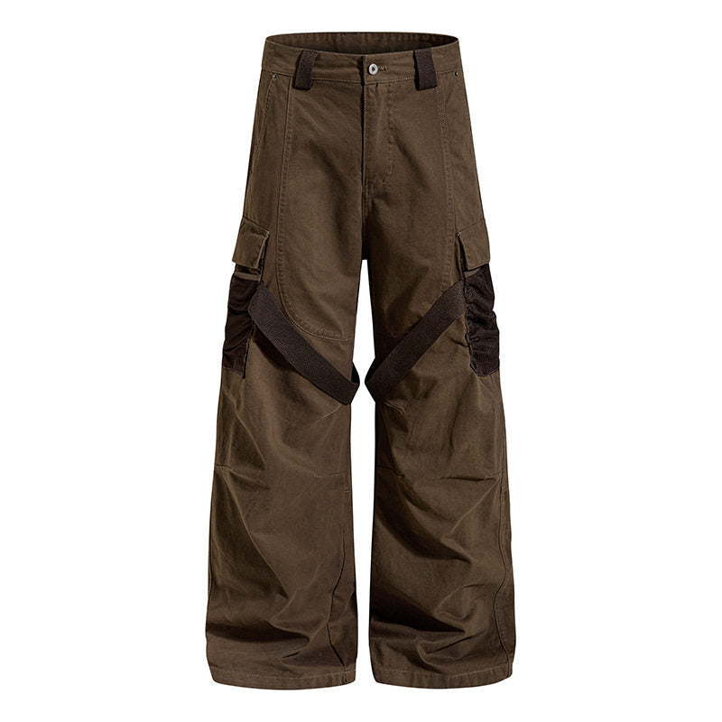 Women's Wide Cargo Palazzo Pants with Utility Pockets and Mesh Insets Amarae
