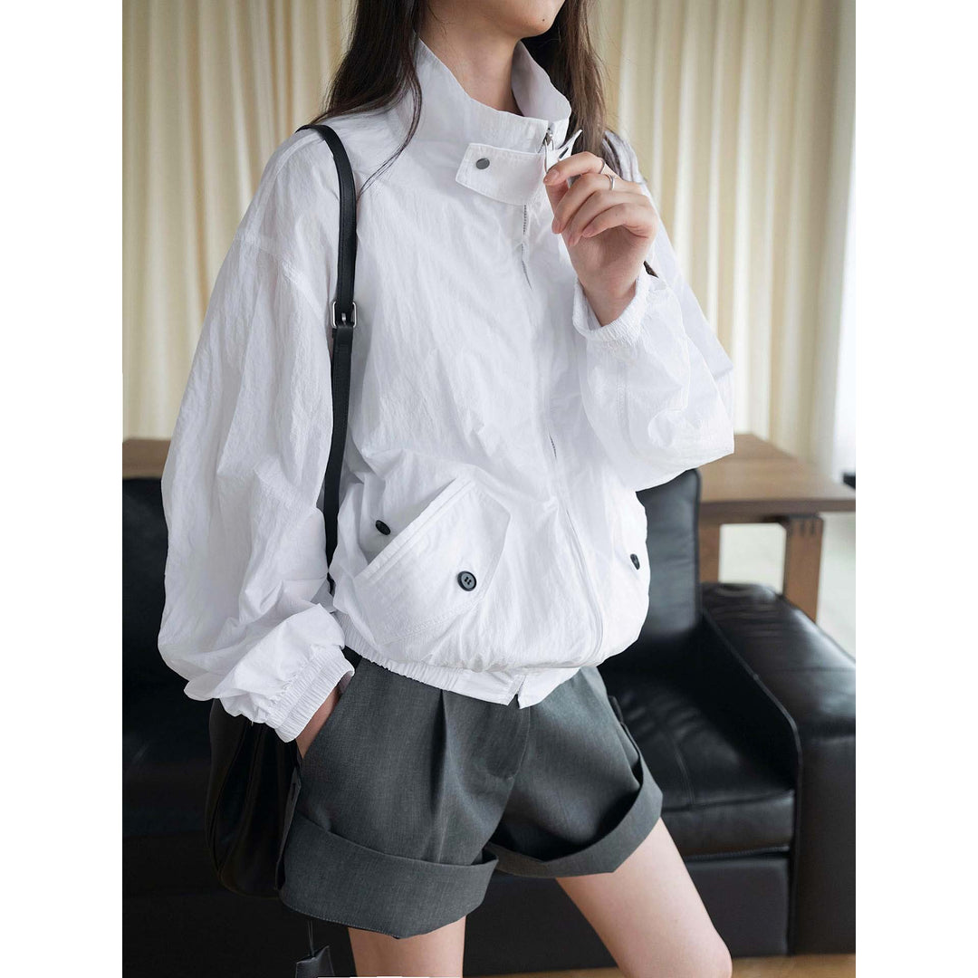 Women Light Oversize Packable Shell Jacket with Stand-Up Collar and Ribbed Cuffs Amarae