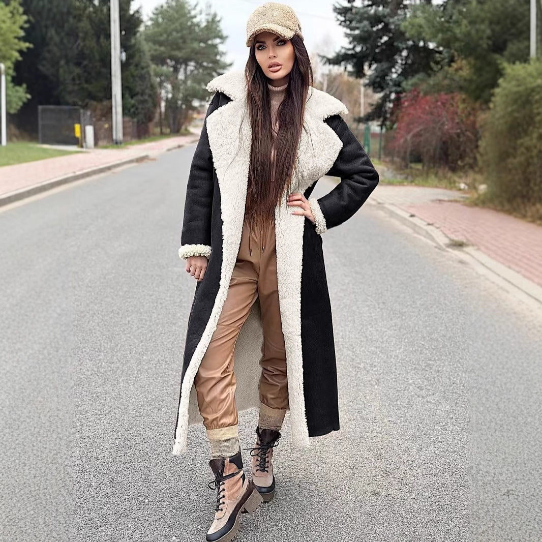 Ladies Long Fleece Coat with Turn-Down Collar Lune London