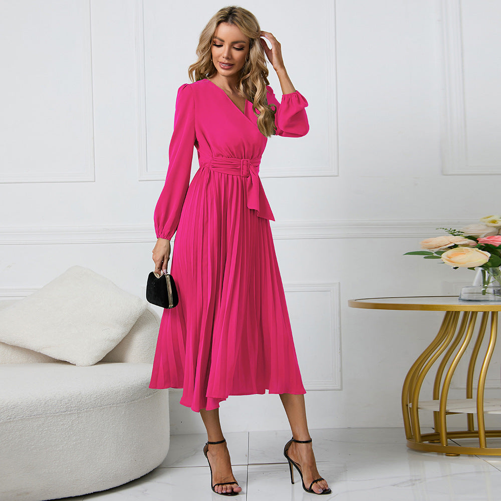 Women Elegant wrap dress with decorative pleats and belt at the waist Lune London