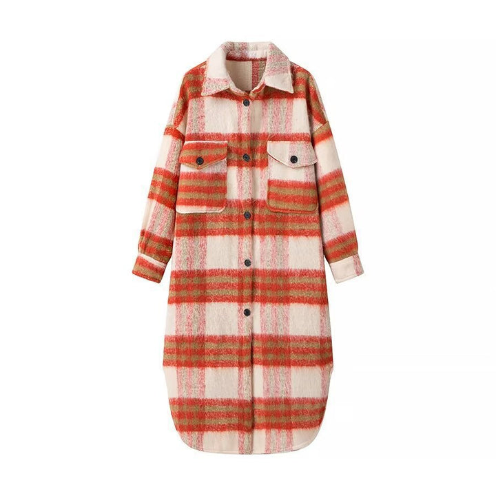 Women’s Oversize Checked Teddy Longline Shirt Coat with Applied Breast Pockets Amarae