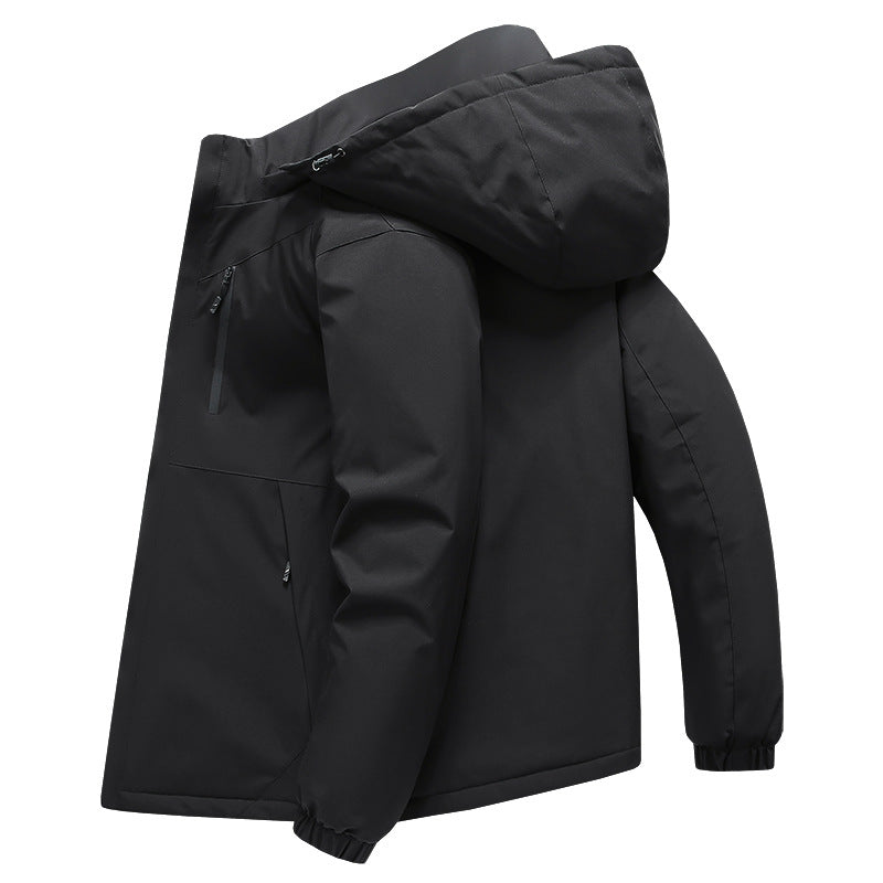 Men's softshell all-weather jacket with waterproof membrane, adjustable hood, and concealed zippers Amarae