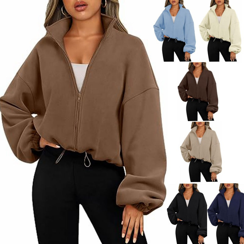 Casual zip fleece sweater for women with high collar Amarae