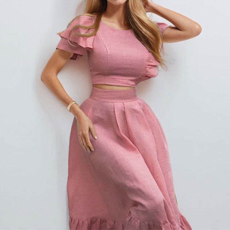 Ensemble Élégant Sage pour Femmes avec Ourlets Volants Chic & Stil