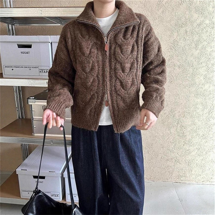 Veste en tricot épaisse pour femmes avec col haut et zip intégral Chic & Stil