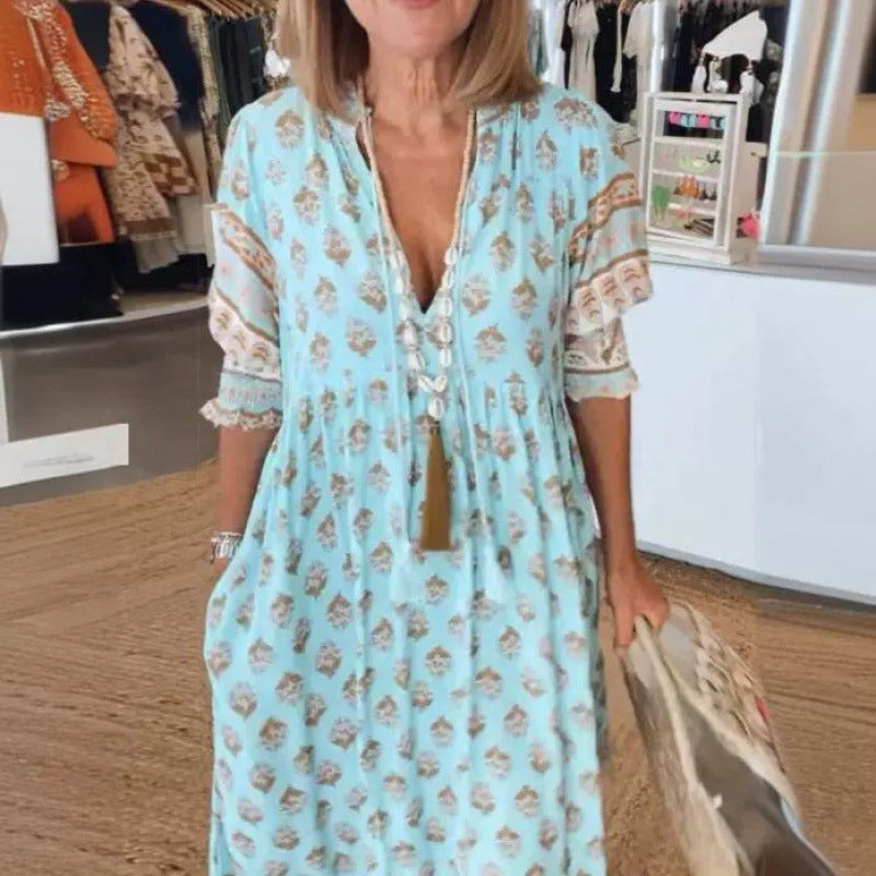 Airy tunic dress for women with floral patterns and delicate ruffle details Lune London