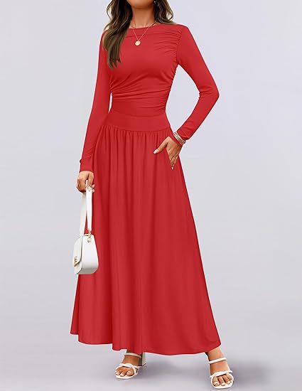 Women's Long Sleeve Maxi Dress with Elegant Ruffle Details and Practical Pockets Lune London