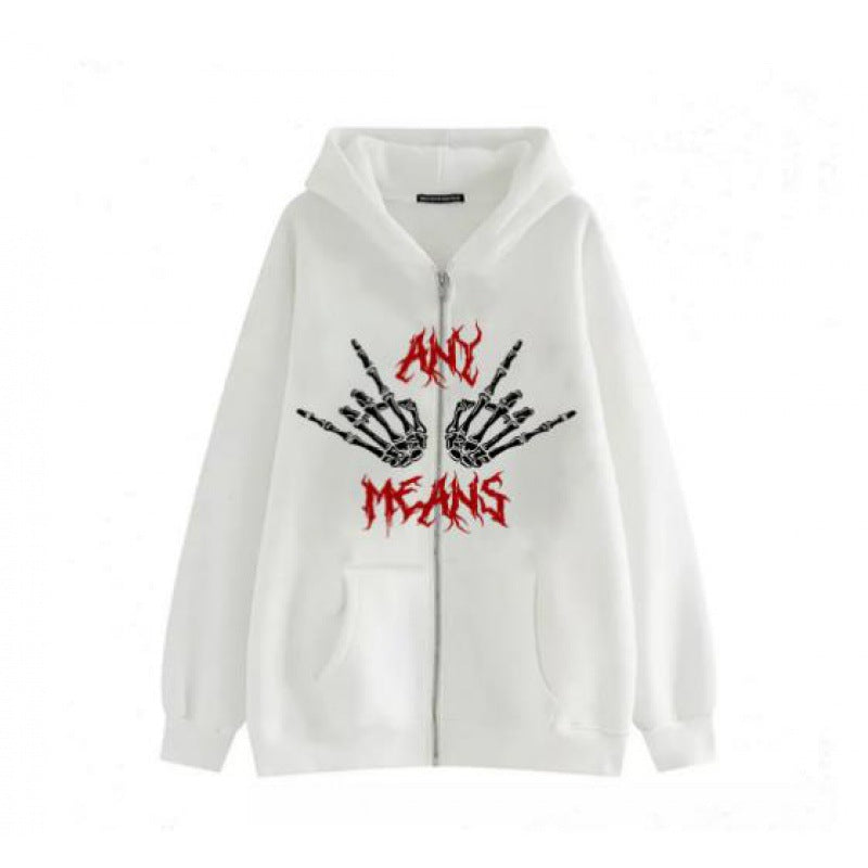 Women's hooded sweatshirt with creative skeleton pattern and practical zipper Lune London