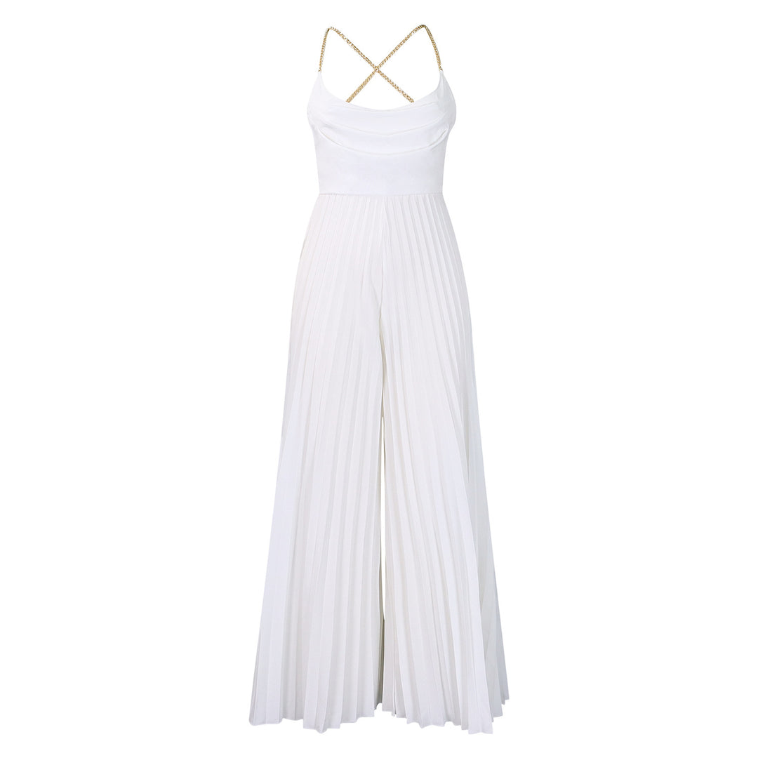 Ladies Pleated Jumpsuit with Elegant Spaghetti Straps Lune London