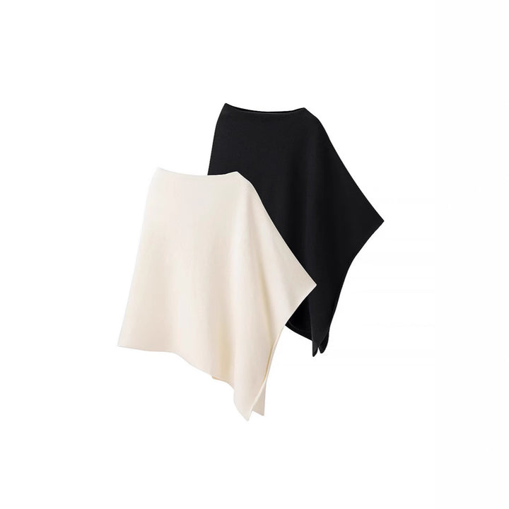 Ladies Asymmetric Fine Knit Poncho with Round Neck Amarae
