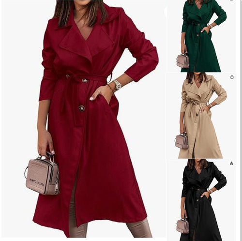 Elegant trench coat for women with a belt at the waist and large pockets Amarae