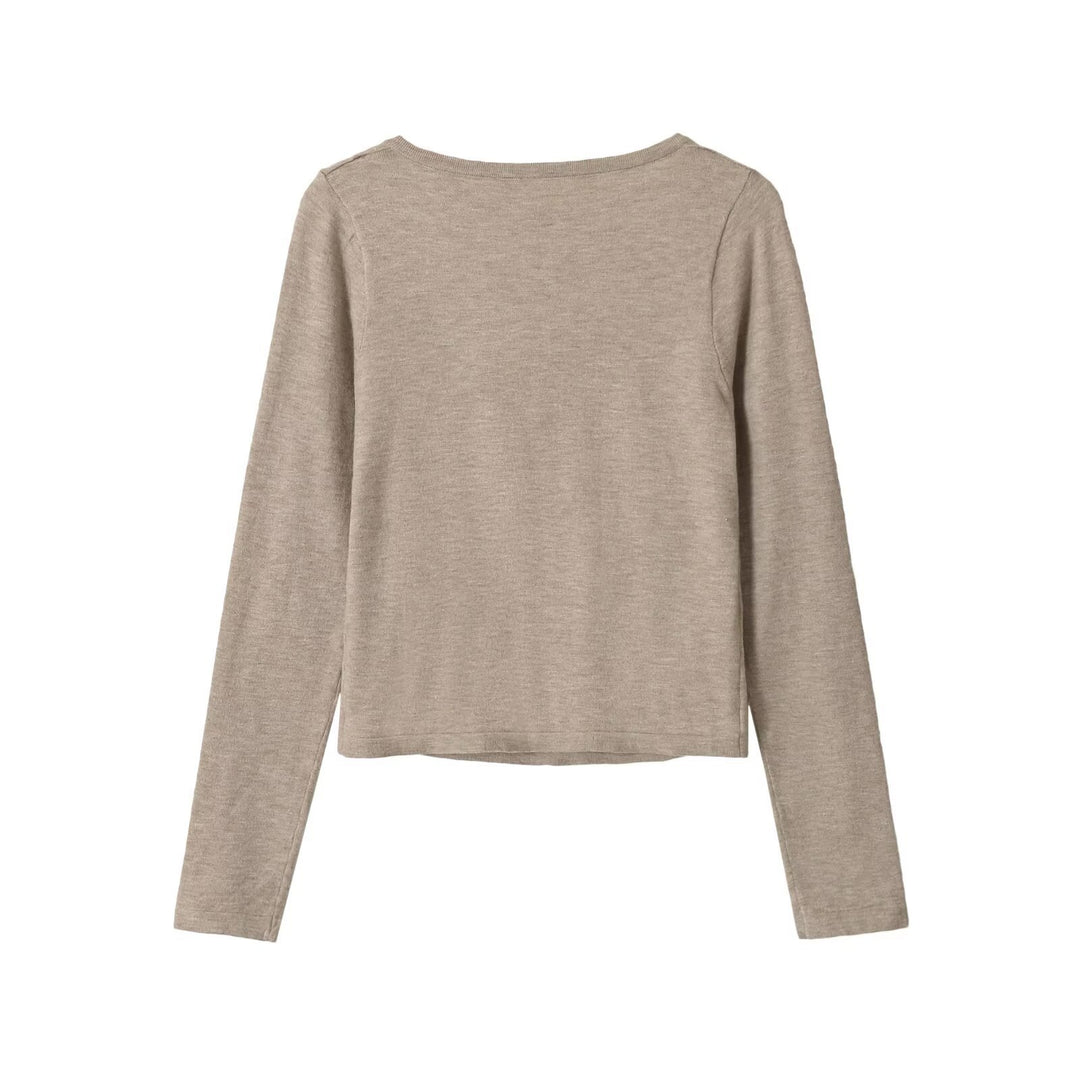 Women's short cardigan made of fine knit with V-neck, button placket, and lace insert Amarae