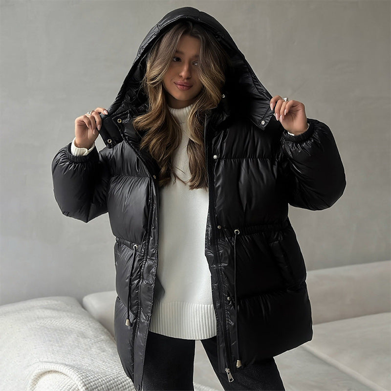 Women's quilted parka with shiny finish hood and adjustable drawstring Amarae
