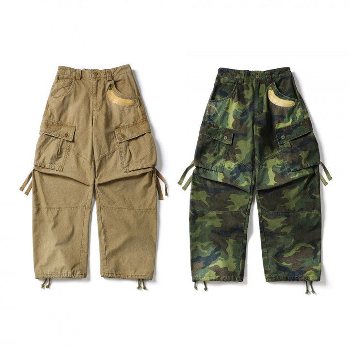 Unisex locker cut cargo pants with banana appliqué, large patch pockets and adjustable hem Amarae