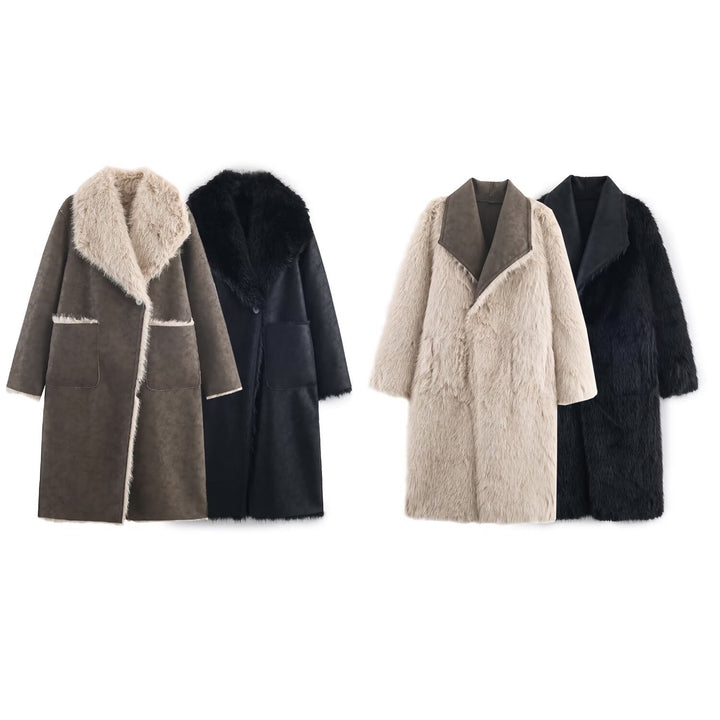 Manteau en fourrure synthétique élégant pour femmes avec revers élégant Chic & Stil