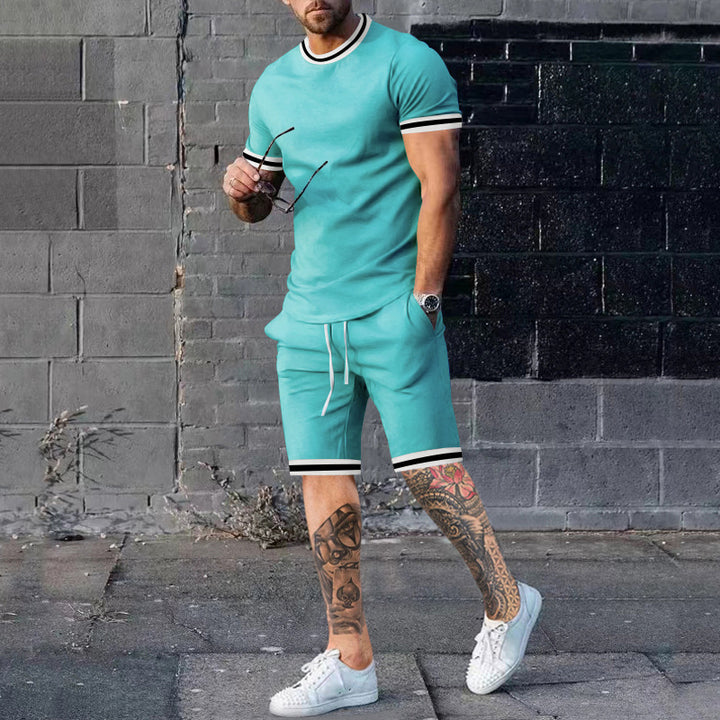 Men Short Sleeve Sport Set with Contrast Stripes Lune London