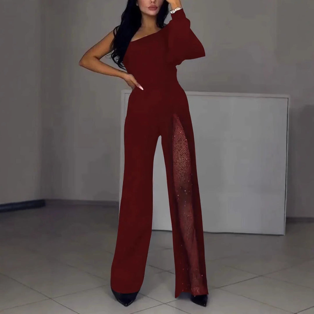 Women Elegant Jumpsuit with Transparent Inserts and Sequins Lune London