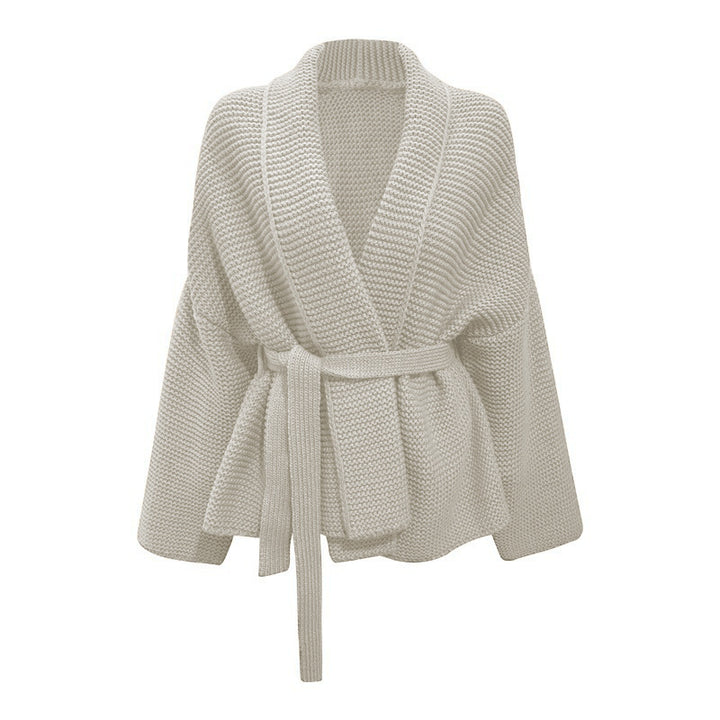 Ladies chunky knit cardigan with waist belt and open front Lune London