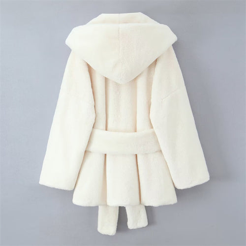 Cozy fleece jacket for women with hood and belt Amarae