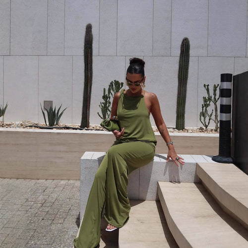 Wide palazzo pants for women with elastic waistband and flowy cut Amarae