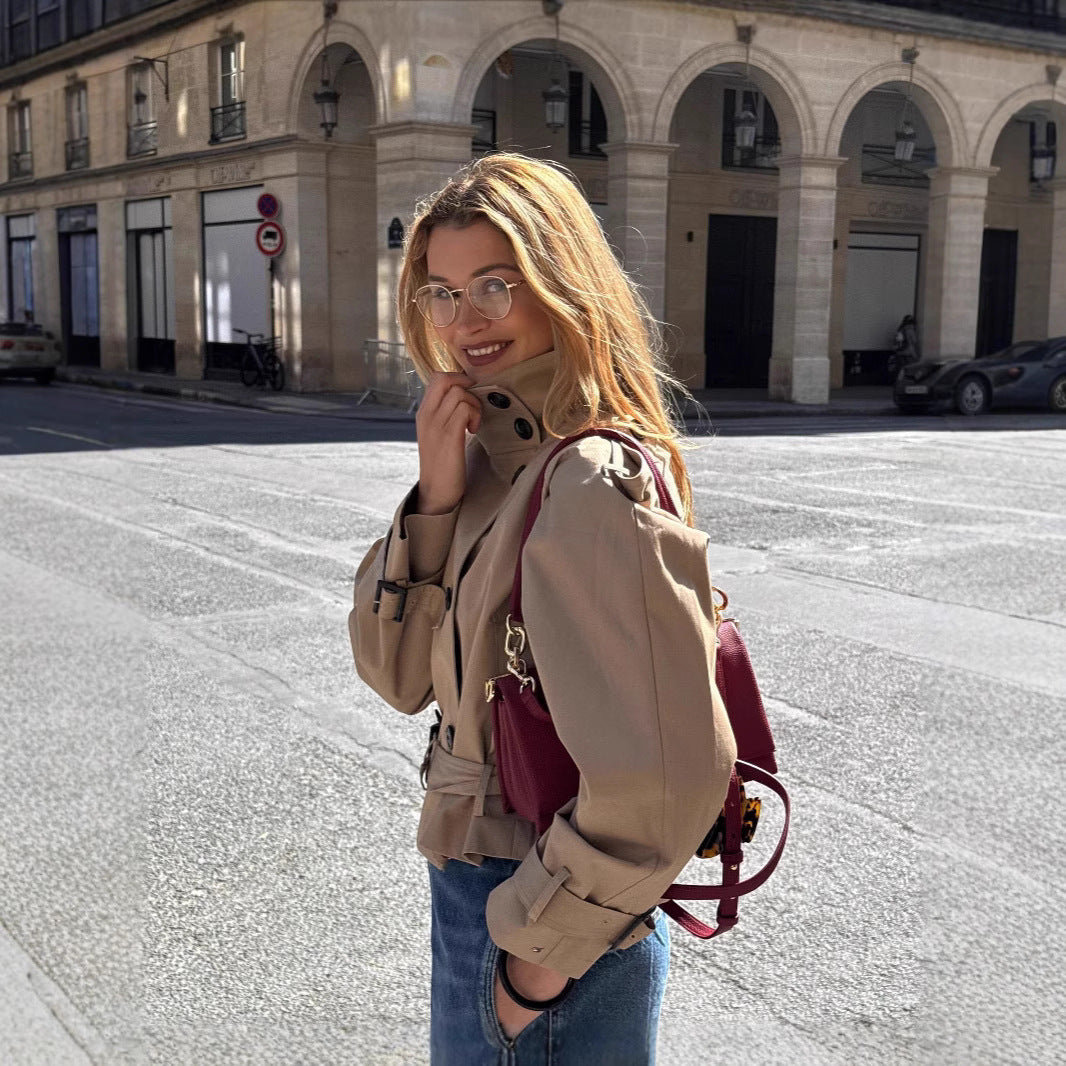 Trendy trench coat for women with innovative cut and practical details Lune London