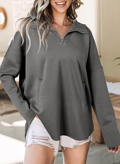 Classic oversized sweater for women with half zip and side pockets Lune London
