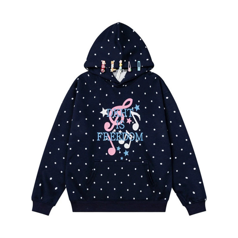 Women's hoodie with polka dot, musical note print and kangaroo pocket Amarae