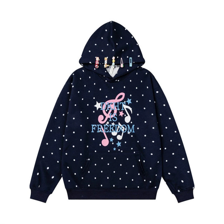 Women's hoodie with polka dot, musical note print and kangaroo pocket Amarae