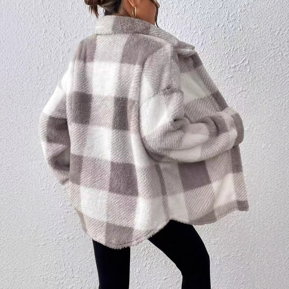 Plaid plush jacket for women Lune London