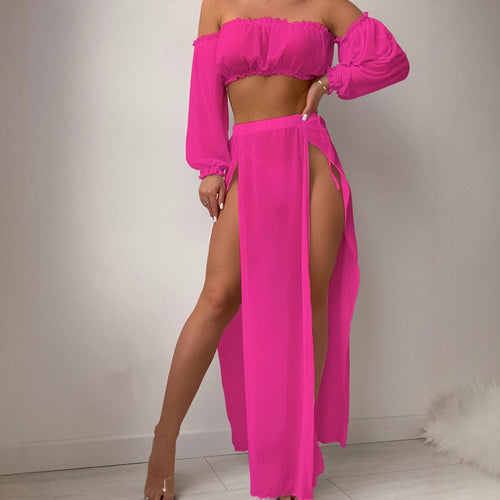 Ladies Elegant Beach Dress with Off-Shoulder Design and Chic Deep Side Slits