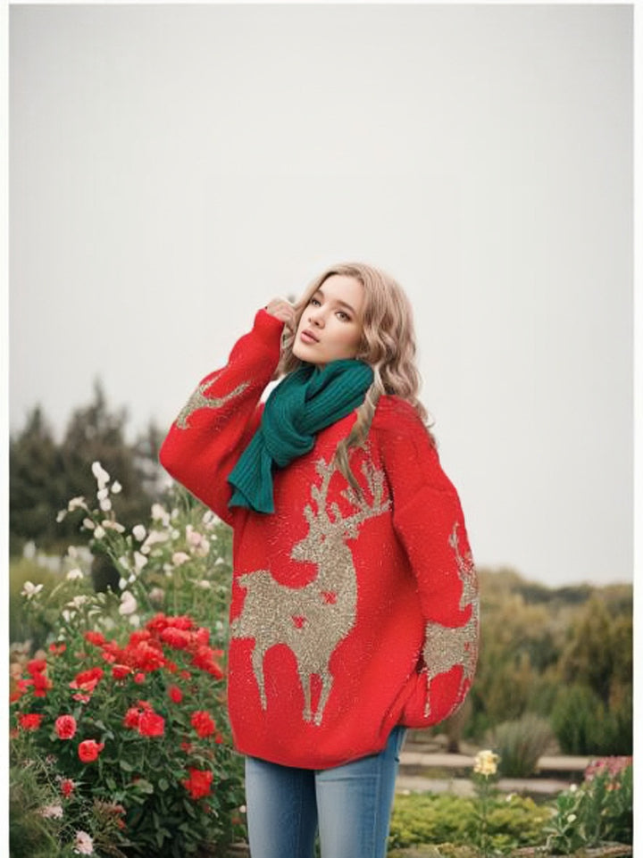 Oversized knit sweater for women with festive design Lune London