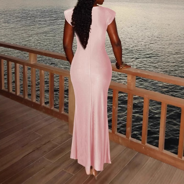 Ladies Elegant Maxi Wrap Dress with Chic Side Ruffle Detail and Style