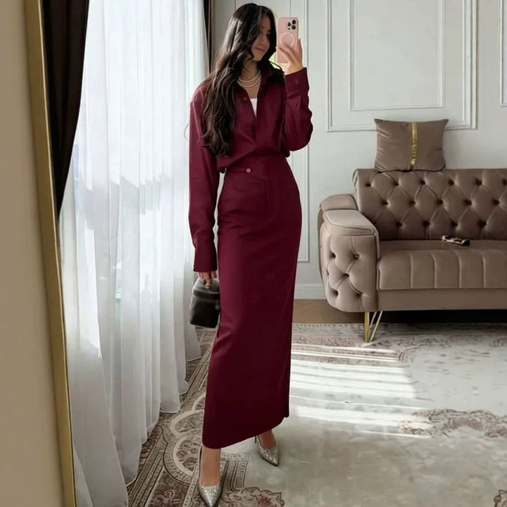 Women's Two-Piece Linen Set with Oversized Shirt and Fitted Maxi Skirt Amarae