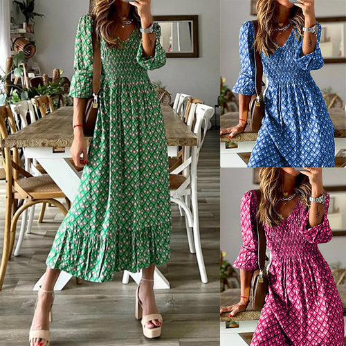 Maxi dress for women with voluminous sleeves and an elastic drawstring at the waist Amarae
