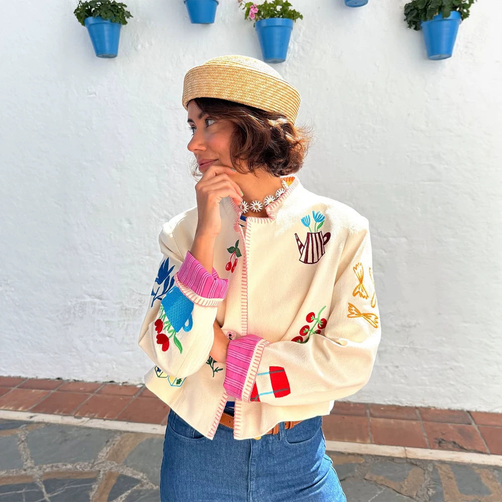 Ladies Embroidered Short Jacket with Playful Appliqués Amarae