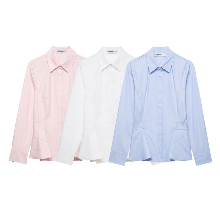 Women's Tailored Blouse Jacket with Peplum and Concealed Button Placket Amarae