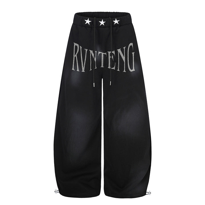 Women's Extra Wide Palazzo Sweatpants with Drawstring Waistband, Star Appliqué and Soft Tie-Dye Effect Amarae