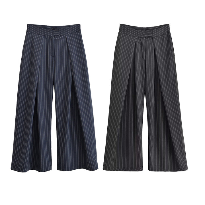 Women's palazzo pants with pinstripes, front segmented pleats, and high waistband Amarae