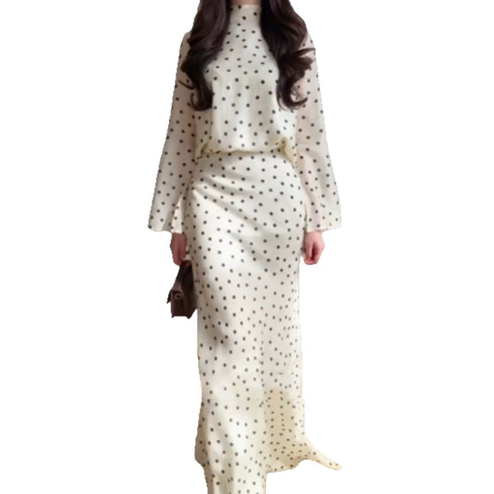 Women's maxi dress with waist-accentuating mermaid silhouette and polka dot print Amarae