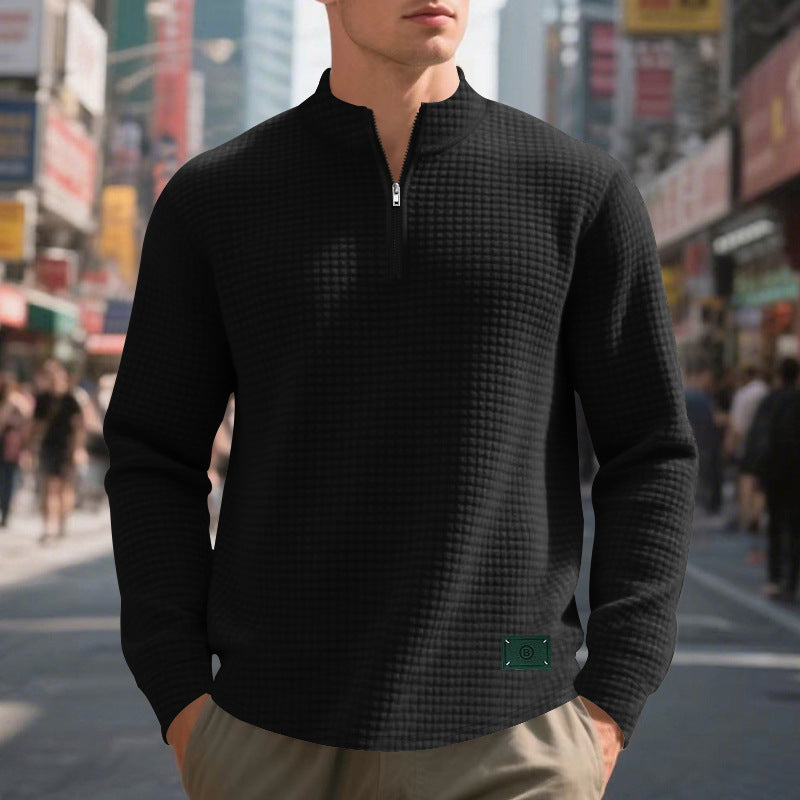Fleece pullover for men, casual, with half-zip and textured design Amarae