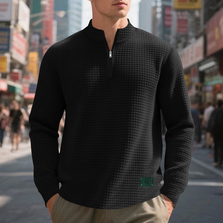 Fleece pullover for men, casual, with half-zip and textured design Amarae