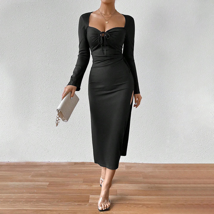 Robe à manches longues côtelée pour femme avec cordon de serrage ajustable Chic & Stil