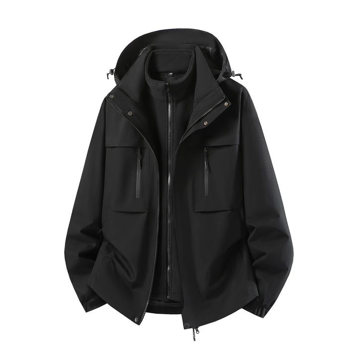 Men's Two-Piece Softshell Parka with Removable Fleece Inner Jacket and Hood Amarae